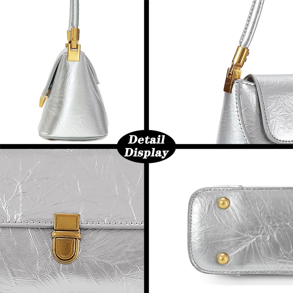 cuiab Women's Shoulder Bag, Shoulder Bag for Women, Silver Purse, Silver Shoulder Bag, Vintage Shoulder Bag(Silver)