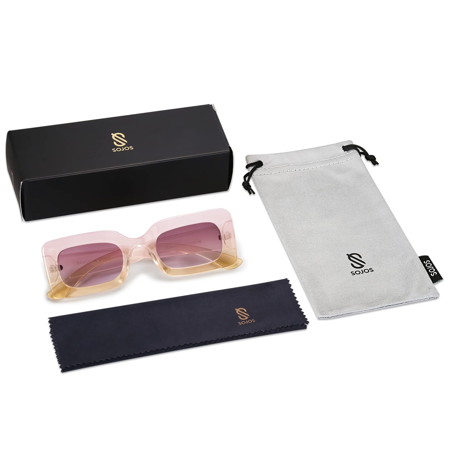 SOJOS Retro 90s Nude Rectangle Sunglasses Womens Mens Trendy Chunky Glasses Gradient Pink Frame Purple Lens