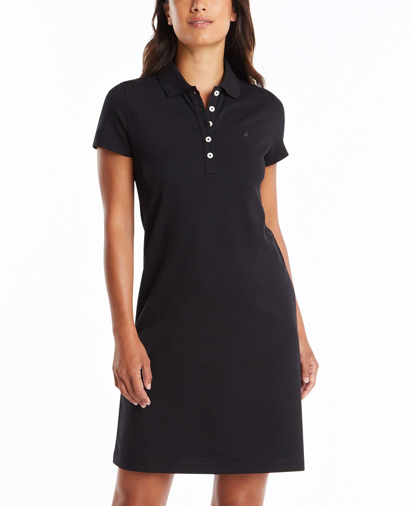Nautica Women's Easy Classic Short Sleeve Stretch Cotton Polo Dress, True Black, Medium