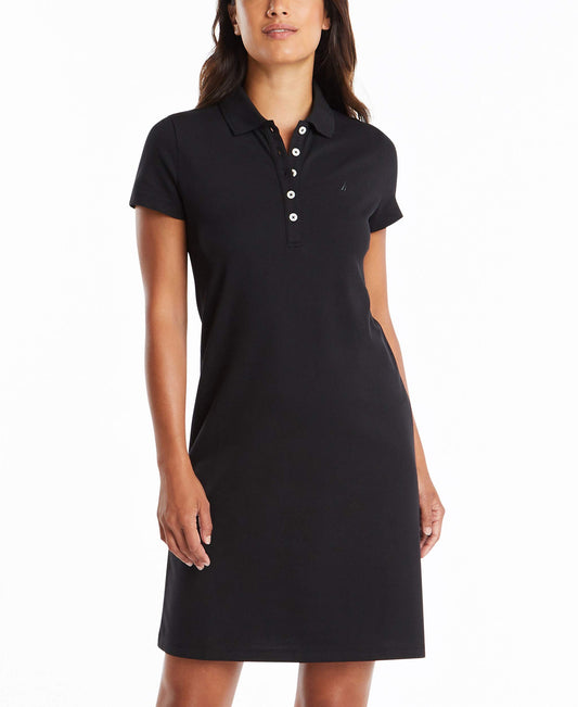 Nautica Women's Easy Classic Short Sleeve Stretch Cotton Polo Dress, True Black, Medium