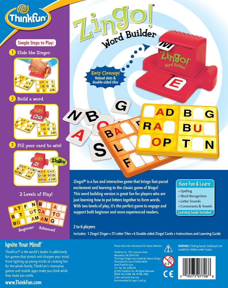 ThinkFun Zingo Word Builder - Classic Early Reading Game | Enhances Vocabulary & Spelling Skills | Award-Winning Educational Toy for Kids and Adults