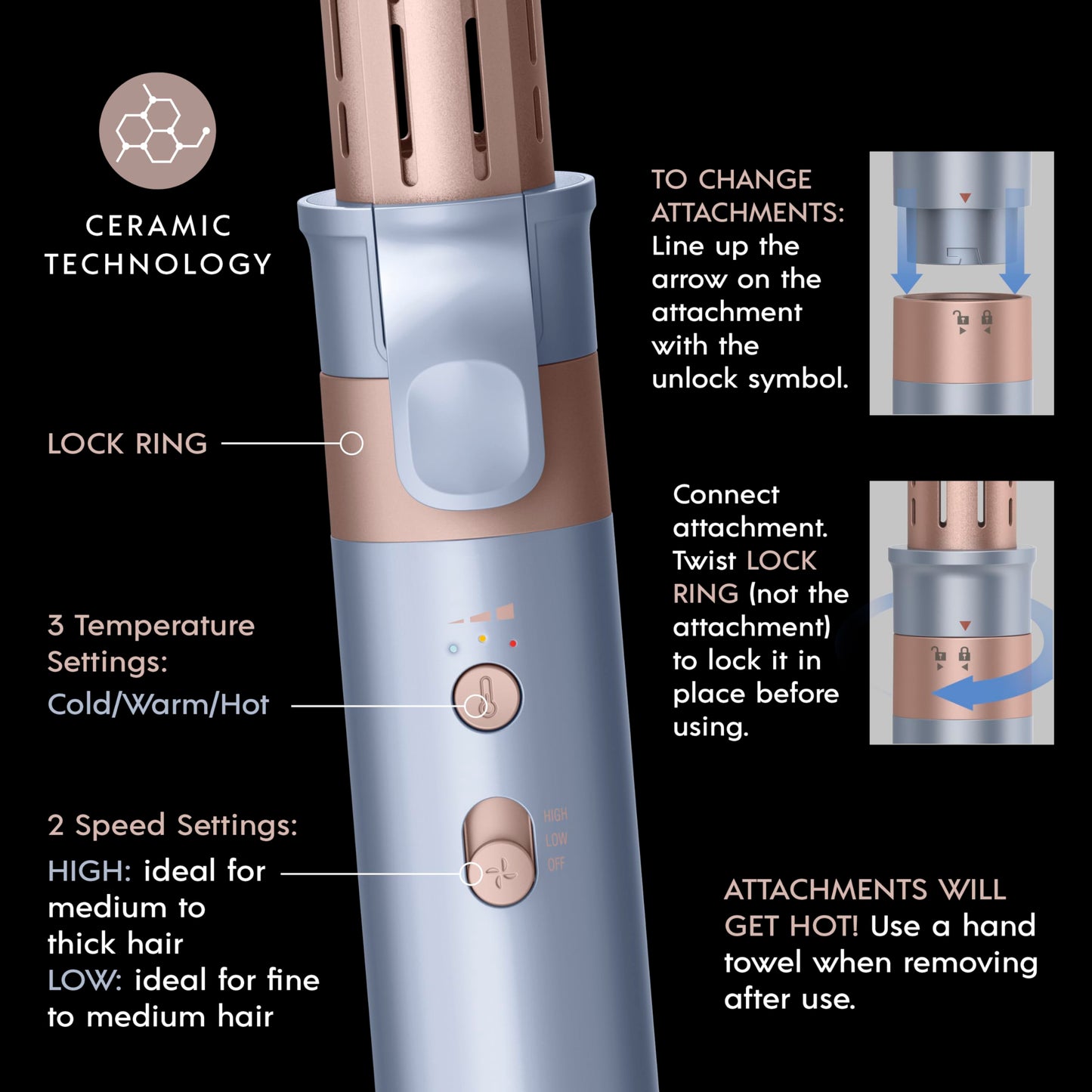 INFINITIPRO by CONAIR DigitalAIRE Multi-Styler | Air Styling System for Curls, Waves, Blowouts & Volume | 4 Attachments to Personalize Your Look Plus Storage Bag | Light Blue