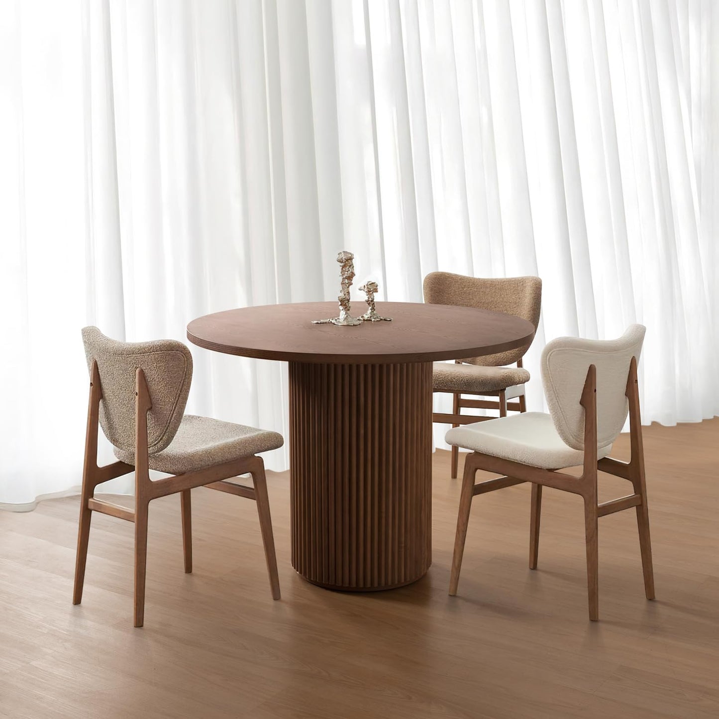 SIMTONAL Round Wood Dining Table Modern Pedestal Kitchen Table Walnut, 35''L x 35''W x 29.9''H(Only Table)