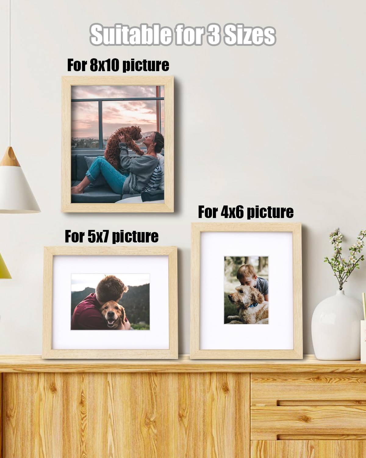Egofine 8x10 Picture Frames Made of Solid Wood with Plexiglass, Display Pictures 4x6/5x7 with Mat or 8x10 Without Mat Set of 4 for Tabletop and Wall Mounting, Oak Wood