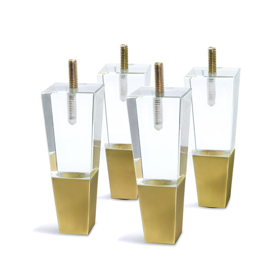 JEREVER Acrylic Furniture Legs Replacement Sofa Feet Cabinet Modern Clear Decor DIY Legs Square Style Set of 4 (4.7 inch Square)