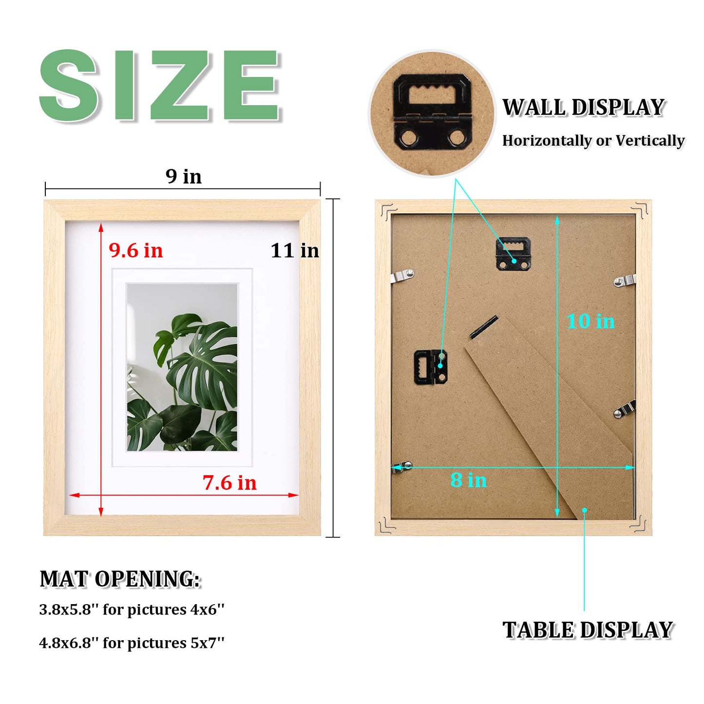 Egofine 8x10 Picture Frames Made of Solid Wood with Plexiglass, Display Pictures 4x6/5x7 with Mat or 8x10 Without Mat Set of 4 for Tabletop and Wall Mounting, Oak Wood