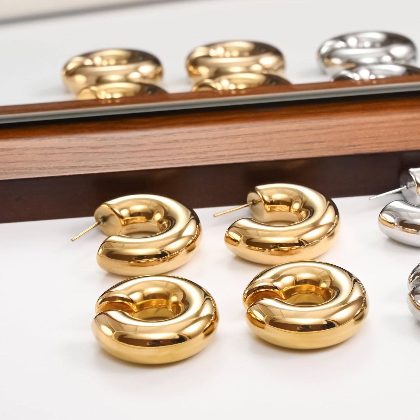 ORIGENCE Gold Hoops Earrings for Women Thick Gold Earrings Hoops 18k Gold Plate Earrings Gold Chunky Earrings, Pierced Fashion Gold Hoop Earrings Hypoallergenic Earrings for Women