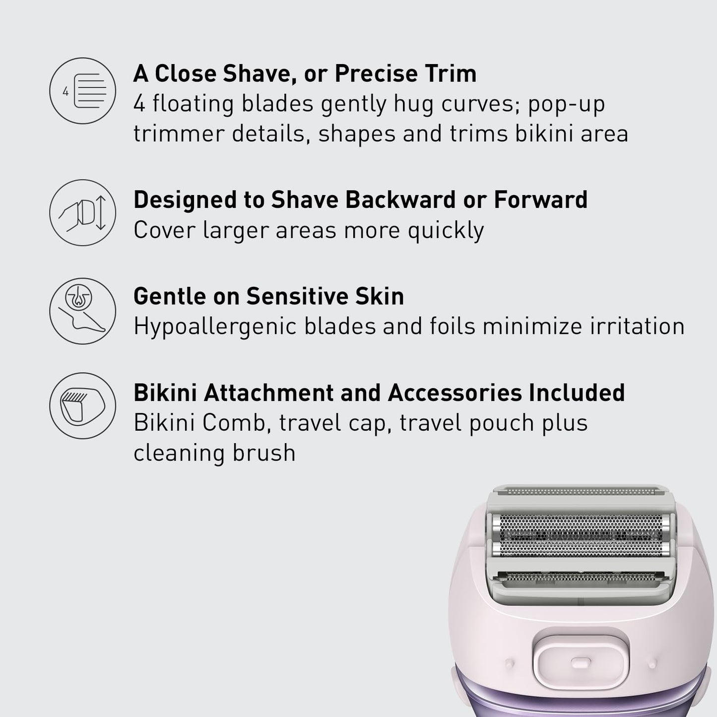 Panasonic Electric Shaver for Women, Cordless 4-Blade Shaver, Bikini Attachment, Pop-Up Trimmer, Wet Dry Operation - ES-AWL8AV (Purple)
