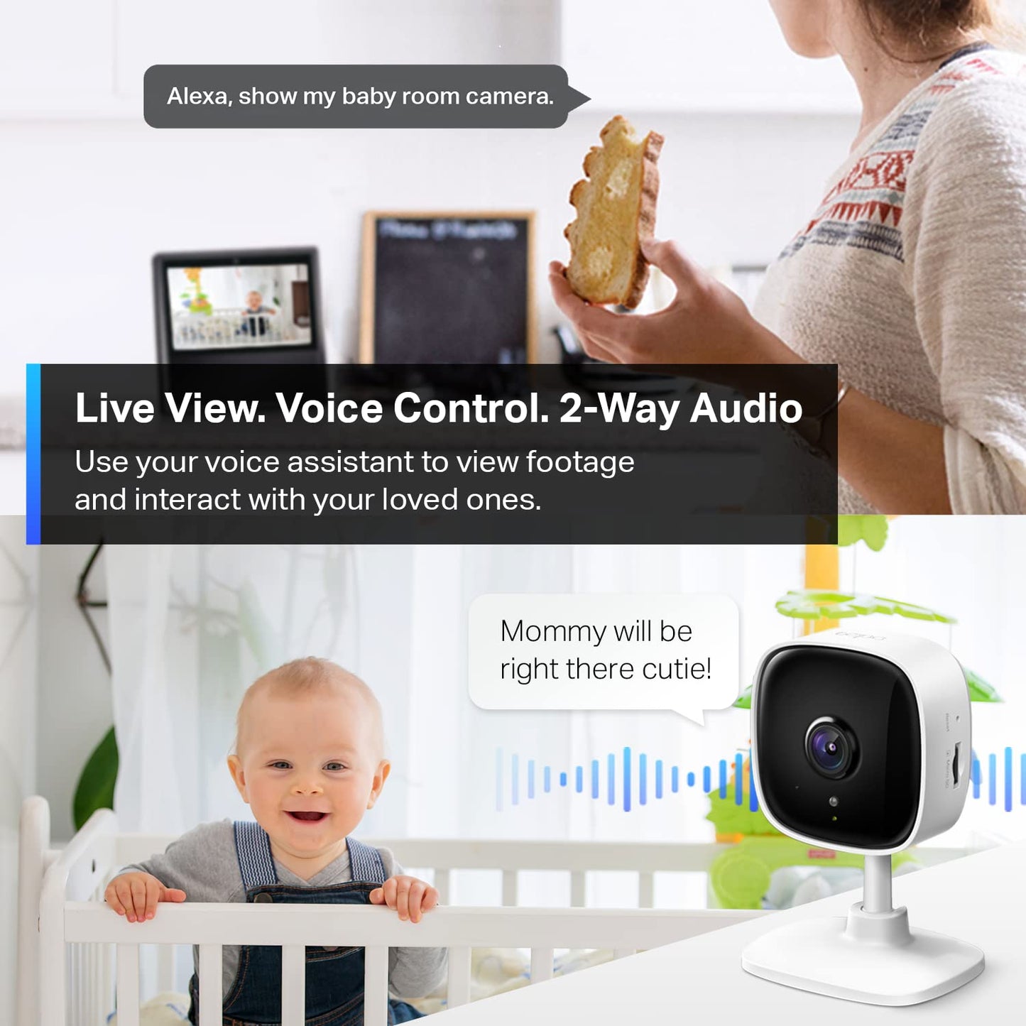 TP-Link Tapo 2K Indoor Security Camera for Baby Monitor, Dog Camera w/Motion Detection, 2-Way Audio Siren, Night Vision, Cloud & SD Card Storage(Up to 256 GB), Works w/Alexa & Google Home(Tapo C110)