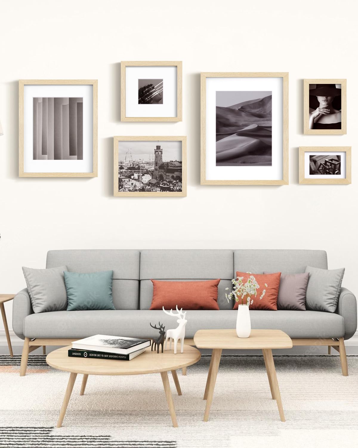 Egofine 8x10 Picture Frames Made of Solid Wood with Plexiglass, Display Pictures 4x6/5x7 with Mat or 8x10 Without Mat Set of 4 for Tabletop and Wall Mounting, Oak Wood