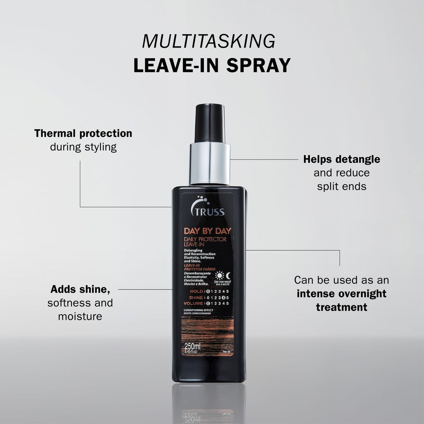 Truss Day By Day - Leave-in Daily Protector And Detangler Spray For Hair - Highly Moisturizing With Thermal Heat Protectant For Blow Outs, Detangling, Reconstruction, Softness, and Shine