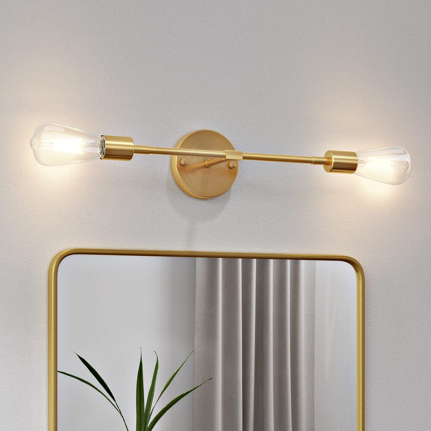 FadimiKoo 2-Light Gold Sconces Wall Light Fixtures, Bathroom Vanity Light Fixtures Over Mirror, Modern Brushed Brass Indoor Semi Flush Mount Lighting for Hallway Bedroom Kitchen (1 Pack)