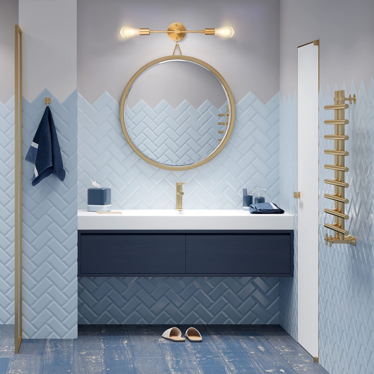 FadimiKoo 2-Light Gold Sconces Wall Light Fixtures, Bathroom Vanity Light Fixtures Over Mirror, Modern Brushed Brass Indoor Semi Flush Mount Lighting for Hallway Bedroom Kitchen (1 Pack)