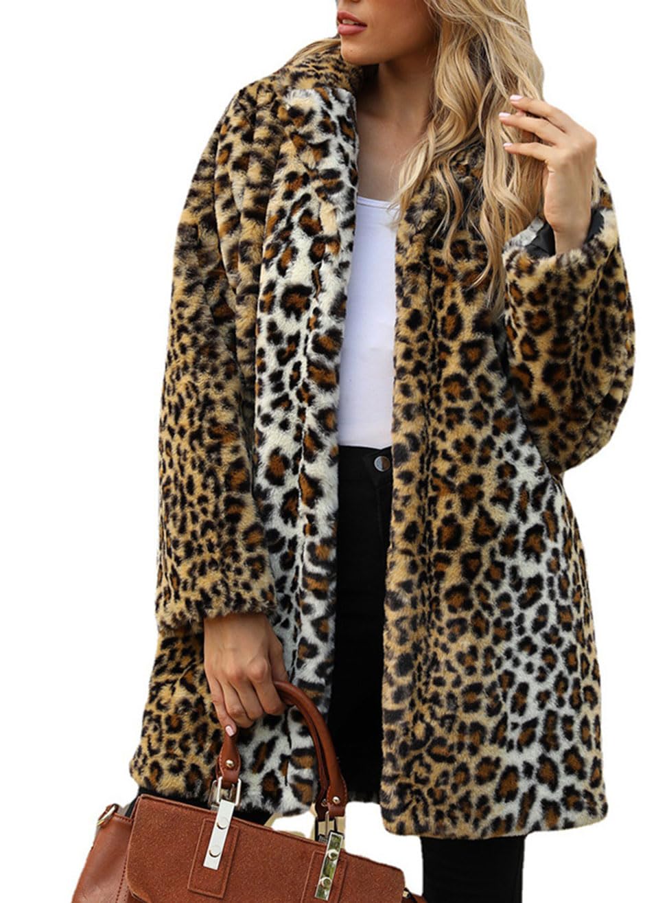 TOPONSKY Faux Fur Neon Winter Dalmation Snow Coats Warm Collar 2023 Leopard M