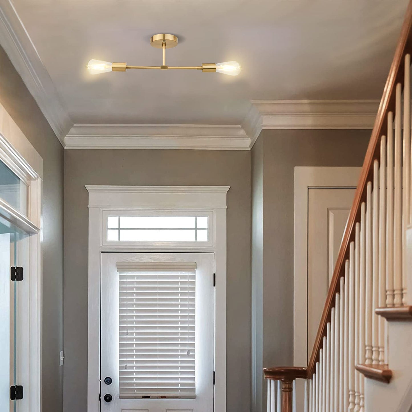 FadimiKoo 2-Light Gold Sconces Wall Light Fixtures, Bathroom Vanity Light Fixtures Over Mirror, Modern Brushed Brass Indoor Semi Flush Mount Lighting for Hallway Bedroom Kitchen (1 Pack)