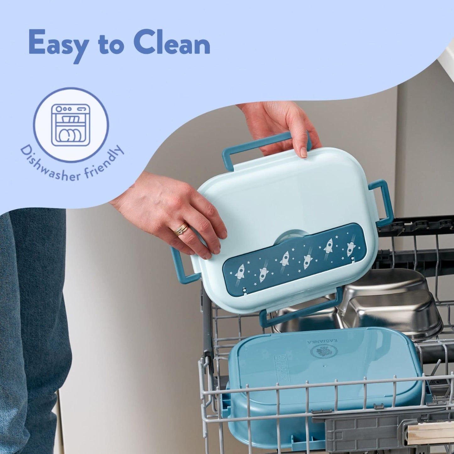 Stainless Steel Bento Box for Kids - Leakproof Lunch Box with Four Compartments and Separate Soup Cup with Silicone Lid for Kids and Adults (Blue)