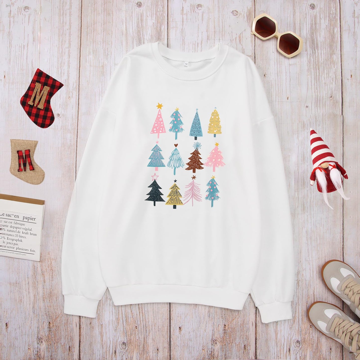 CM C&M WODRO Christmas Sweatshirts for Women Funny Christmas Tree Graphic Long Sleeve Crewneck Sweater Shirt Casual Pullover Fall Top
