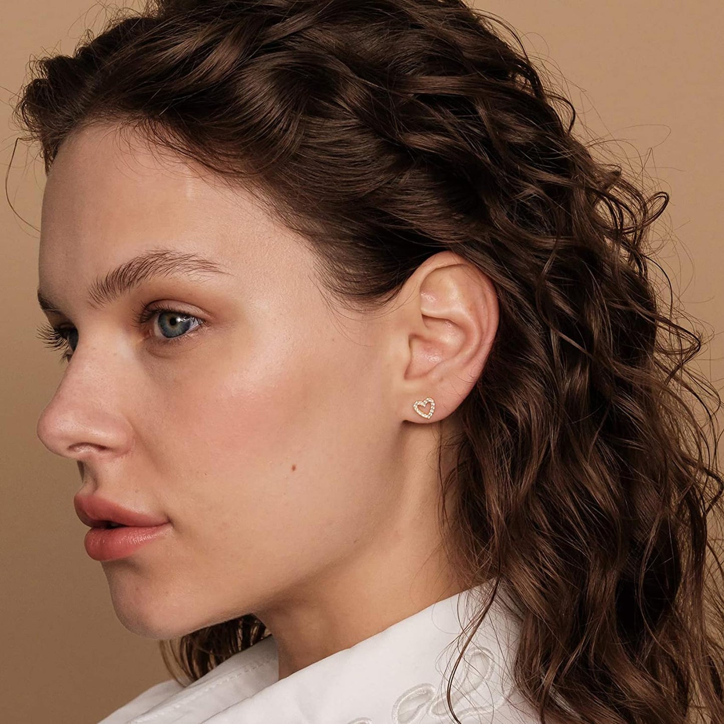 PAVOI 14K Yellow Gold Plated 925 Sterling Silver Earrings | Tiny Open Heart Stud Earrings | Yellow Gold Stud Earrings for Women