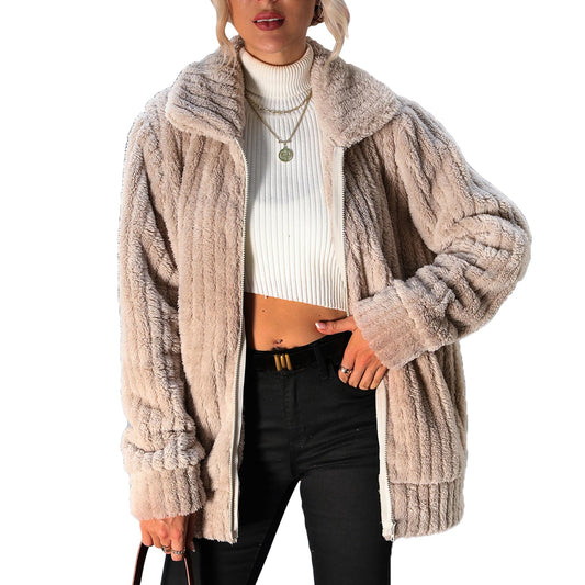 Vipwest Women's Sherpa Jacket Women Casual Fall Zipper Fleece Dress Shearling Jacket Coat Outfits with Pockets (Dark Apricot, Medium)