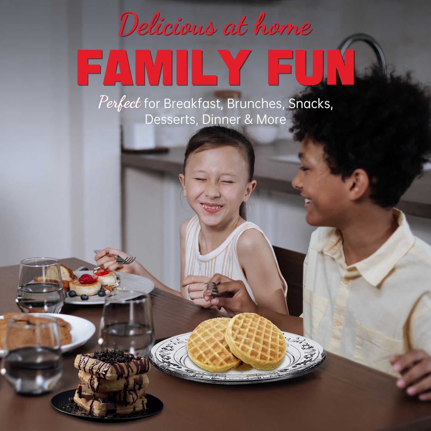 SugarWhisk Double Mini Waffle Maker Machine, Chaffle Maker, Waflera Electrica, Small Waffle Iron for Waffles, Keto Chaffles, Hash Browns, Cookies, 4 Inch