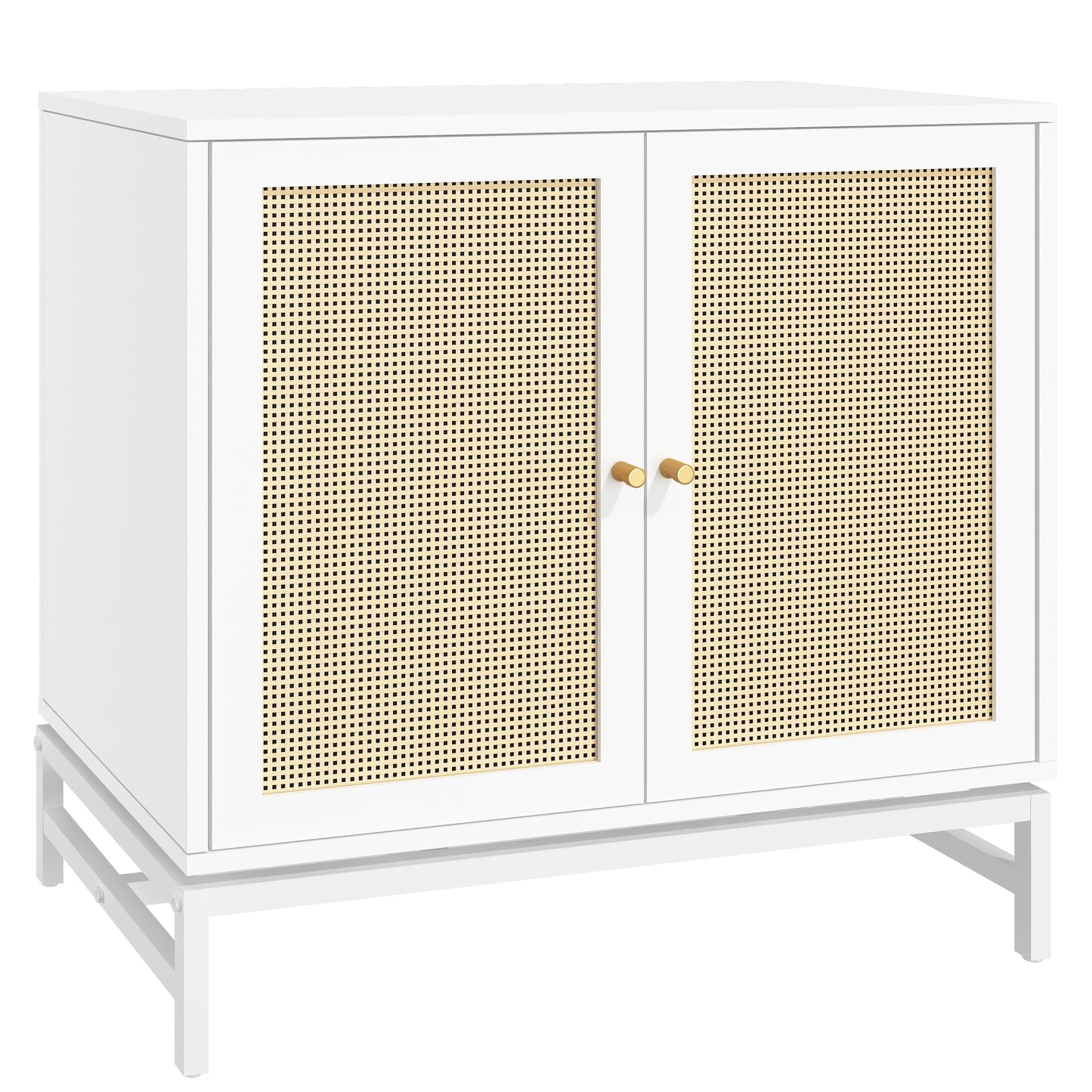 Lamerge Sideboard Buffet Cabinet, Rattan Kitchen Storage Cabinet with 2 Doors,Cupboard Console Table with Adjustable Shelves,Accent Cabinet for Dining Room, Bedroom, Hallway,White