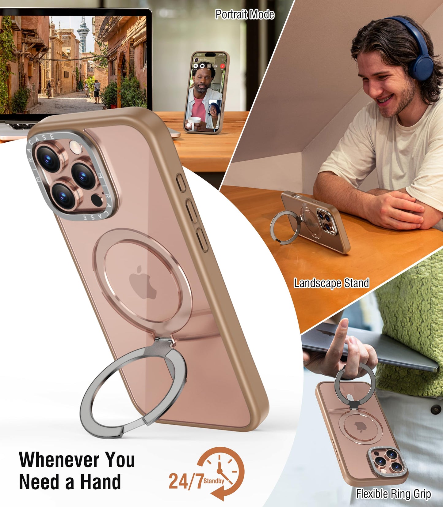 Miracase 2024 Magnetic for iPhone 16 Pro Max Case with Stand 6.9'' [Compatible with MagSafe] Shockproof Phone Case for iPhone 16 Pro Max with Flexible & Reliable Built-in Kickstand, Desert Brown