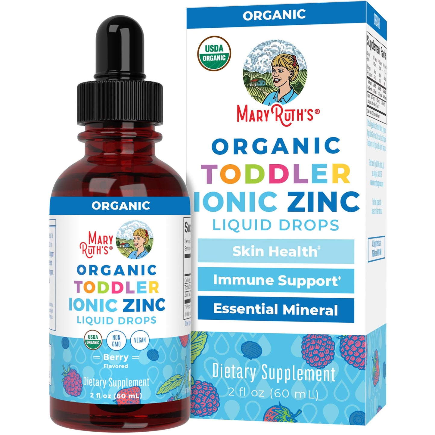 USDA Organic Toddler Liquid Zinc Drops by MaryRuth's | Zinc Sulfate | Immune Support Supplement| Skin Health | Vegan | Formulated for Ages 1-3 | Delicious Berry Flavor | 1 Month Supply | 2 Fl Oz