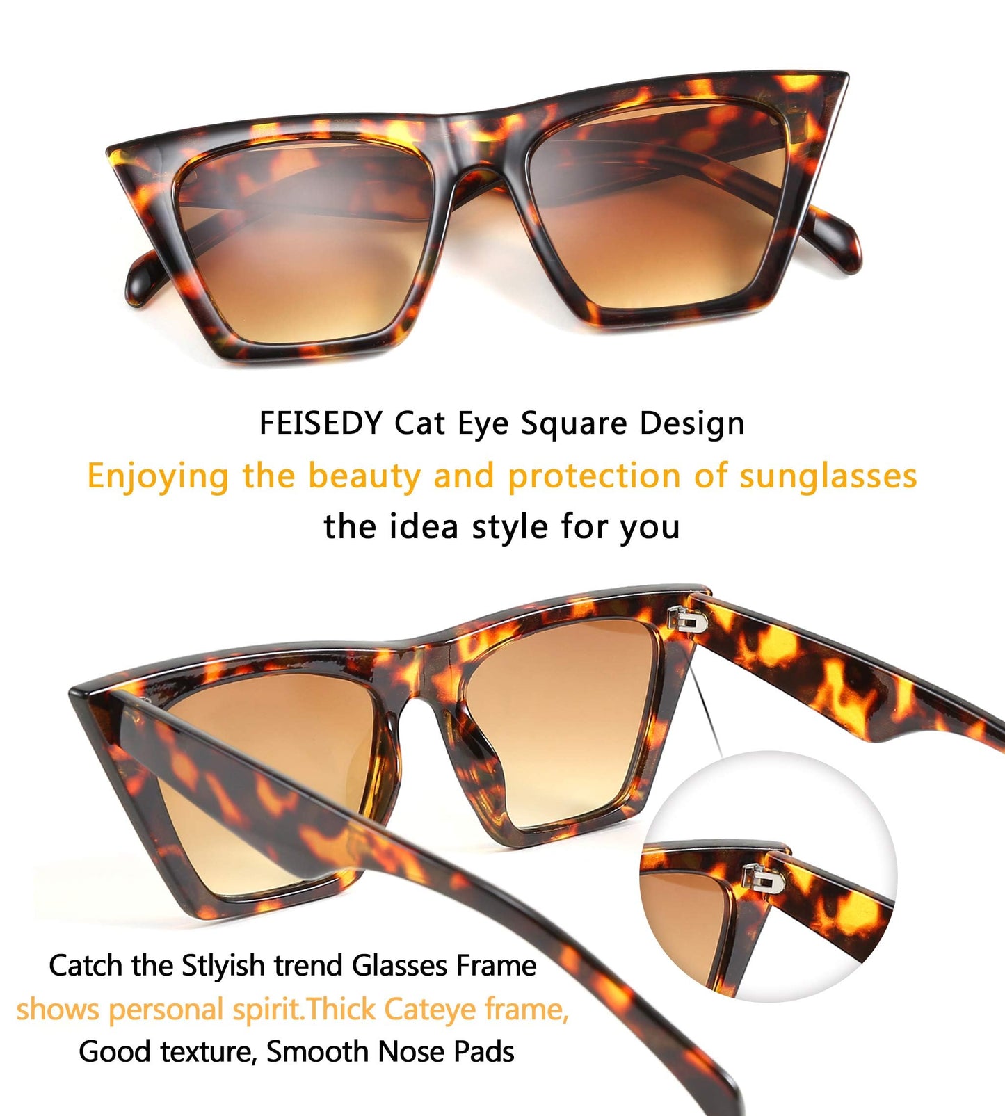FEISEDY Vintage Square Cat Eye Sunglasses Women Trendy Retro Cateye Sunglasses B2473