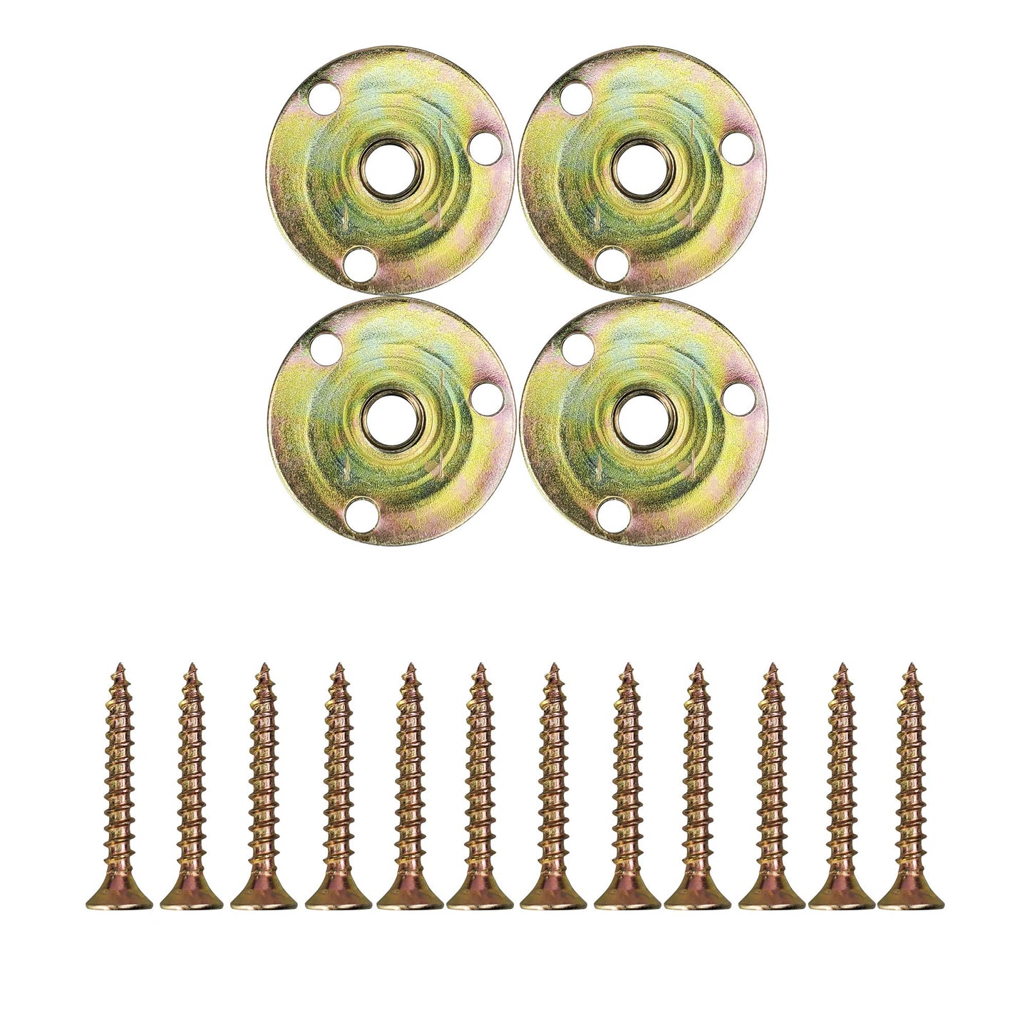 FONDDI Three Holes Tee Nut, Round Base Screw-in T-Nut, Furniture Nut and Splint Fasten The Screws, 4 Pcs Nut with 12 Pcs Screw (5/16"-18)
