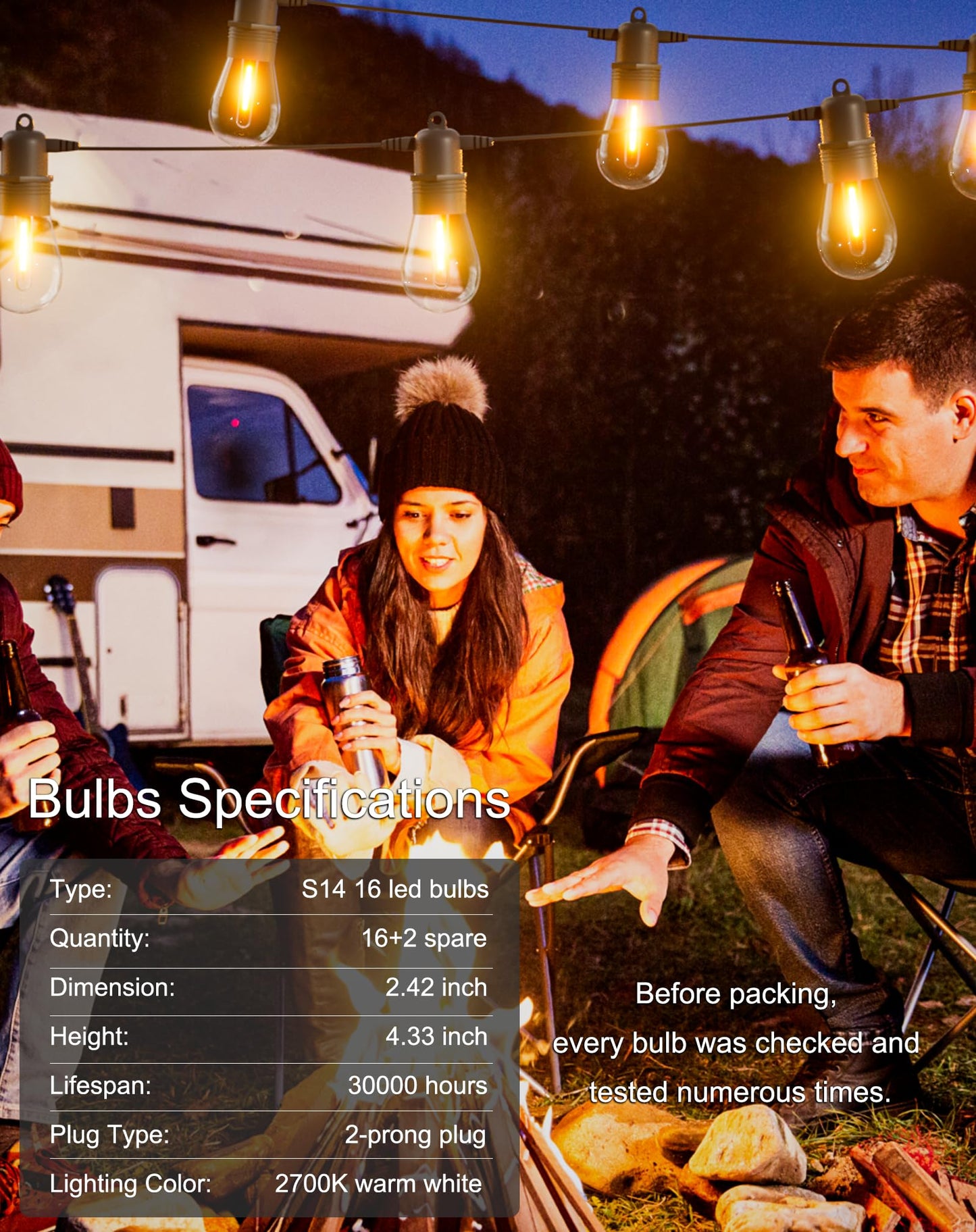 Jerritte 60FT LED Outdoor String Lights with 16+1 Edison Shatterproof IP65 Waterproof Bulbs, 2700K Dimmable Commercial Grade Patio Lights, Heavy Duty Outside Hanging Lights for Garden Porch Deck Decor