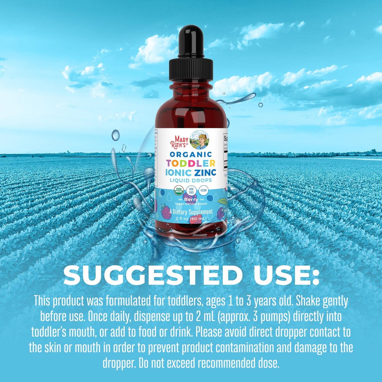 USDA Organic Toddler Liquid Zinc Drops by MaryRuth's | Zinc Sulfate | Immune Support Supplement| Skin Health | Vegan | Formulated for Ages 1-3 | Delicious Berry Flavor | 1 Month Supply | 2 Fl Oz