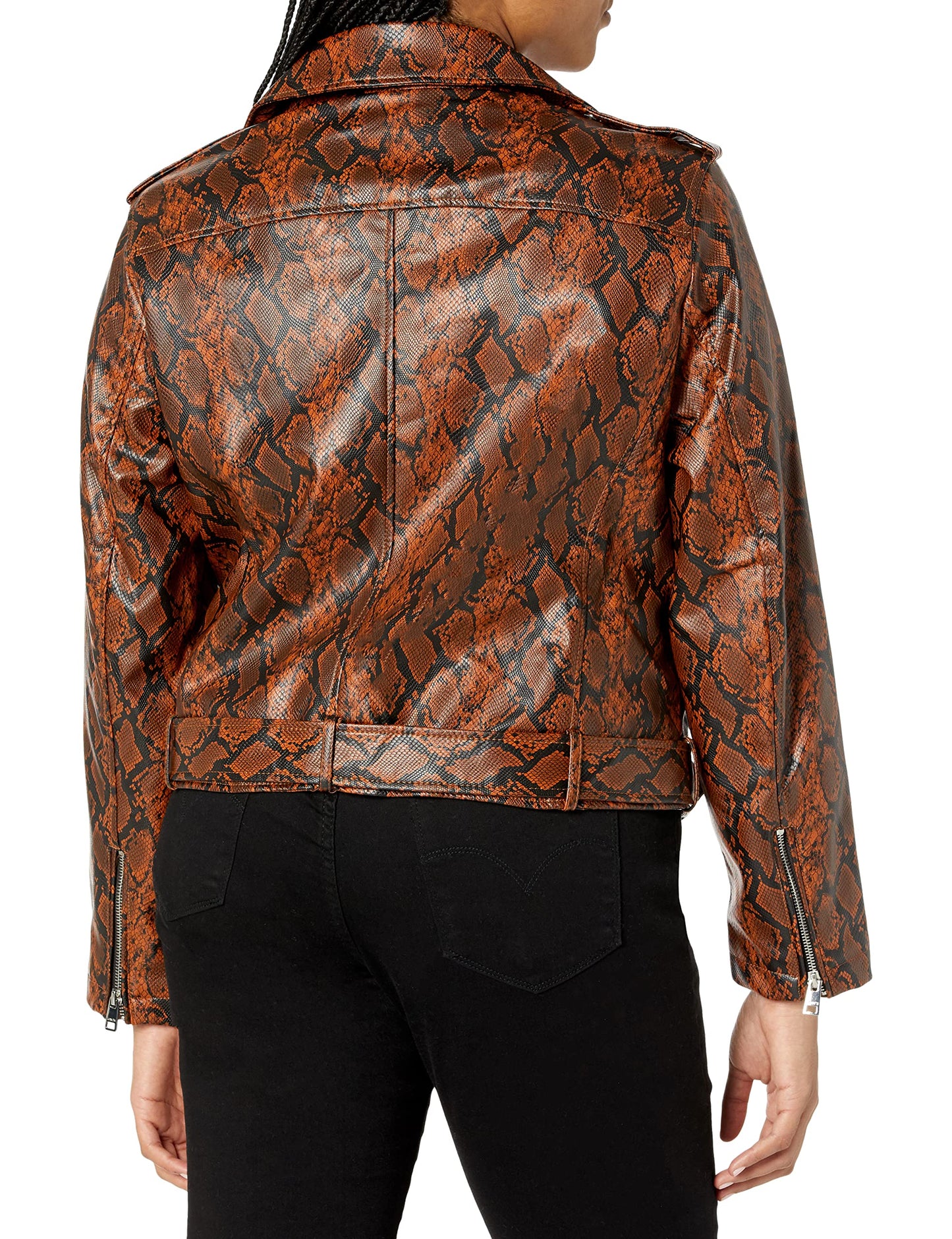 Levi's Women's Faux Leather Belted Motorcycle Jacket (Standard and Plus Sizes), Natural Snake, X-Small